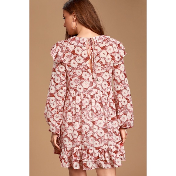 Free People These Dreams Floral Pleated Long Sleeve Mini Dress in Tea Combo - Picture 2 of 11